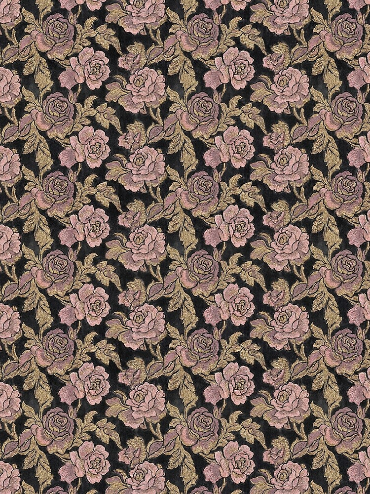 Vintage Dusty Pink Rose Faux Embroidery on Charcoal by prunusito