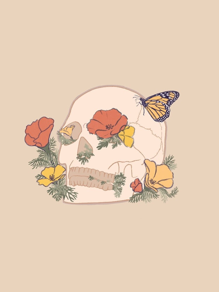 Flowered Skull with Butterfly by Yellow-Finch