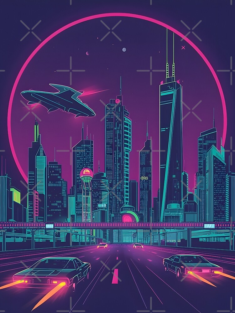 Neon Cyberpunk Cityscape by ArtsyWishesShop