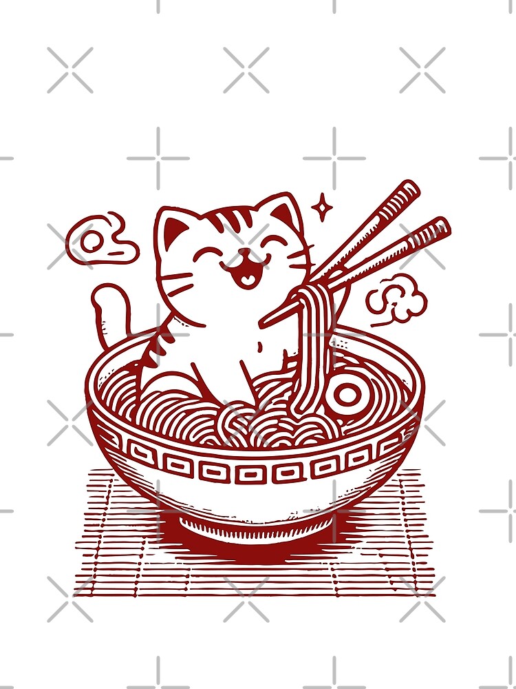 Kawaii Cat With Ramen Noodles Streetwear by LuminOrb