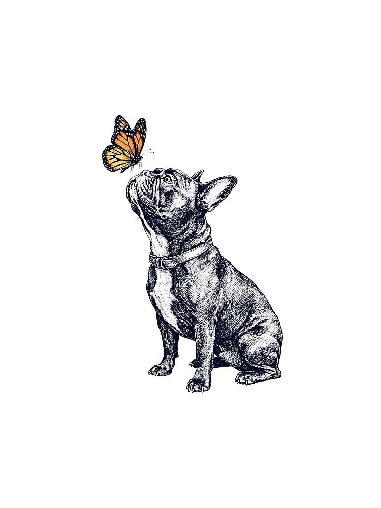 Vintage French Bulldog with Butterfly Dog Lover by DoodleTortle