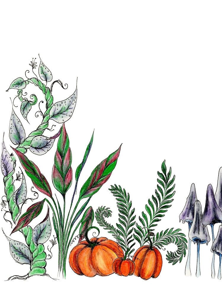 Spooky autumn/fall forest garden with pumpkins, mushrooms, vines by ChaseWilderness