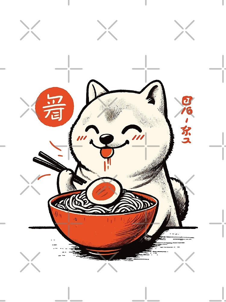 Ramen Noodles Love Shiba Dog Japan Retro Ukiyo-e by LuminOrb