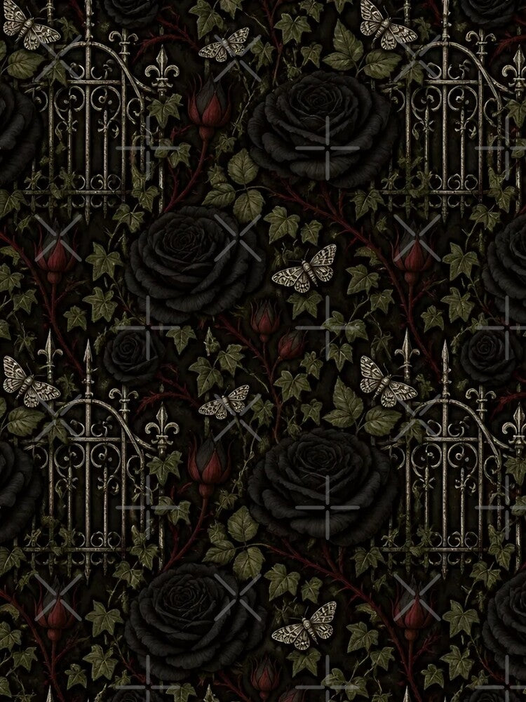 Gothic Cottage Black Roses Garden Vintage Pattern by StickyGuys