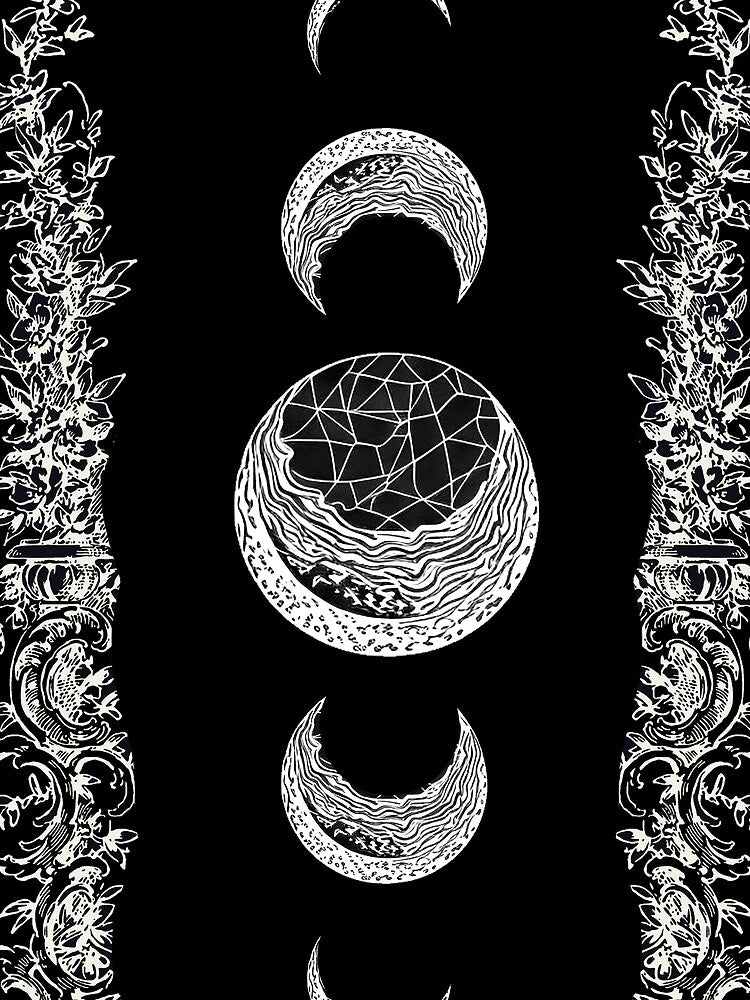 Mystical Dark Vegan Moon Phase Line Art Outline by Yellowriversss