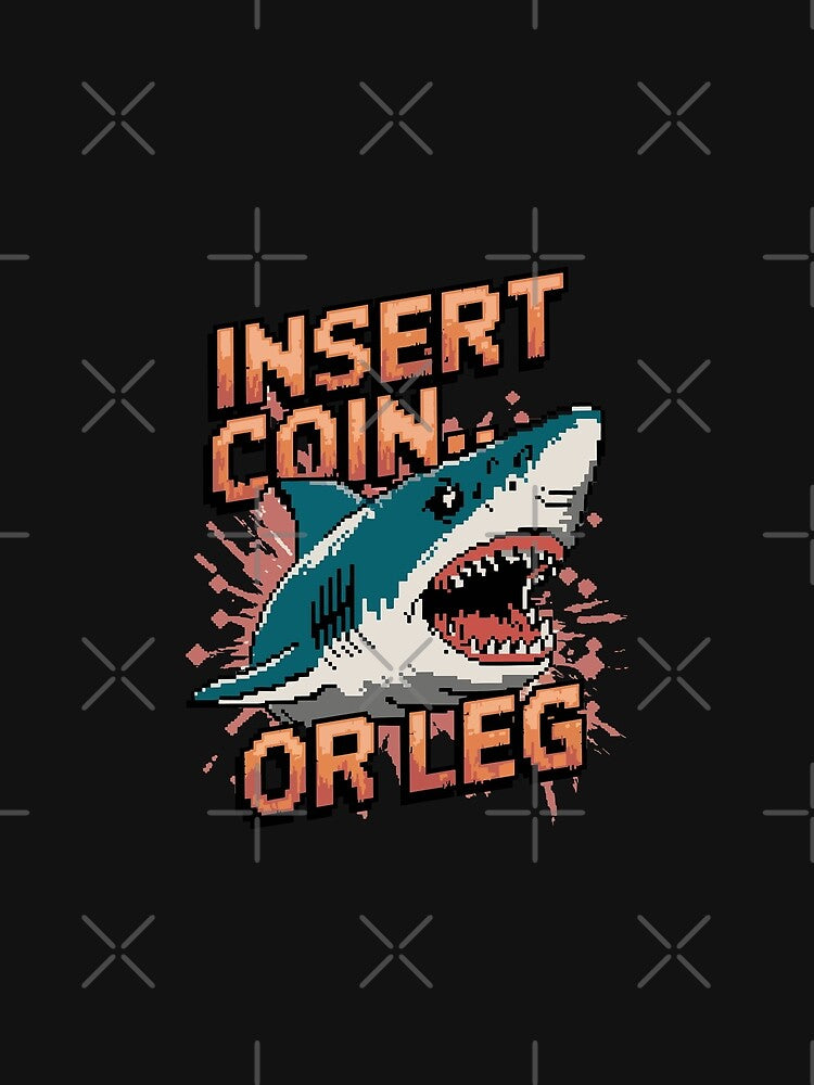 Insert Coin or Leg – Retro Arcade Shark Attack Pixel Art by NaturePixel