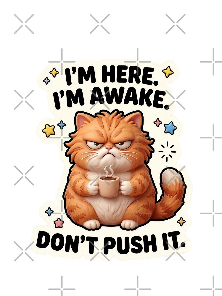 I'm Here I'm Awake Don't Push It Grumpy Cat Coffee Funny Cat Lover Design by StillWildink