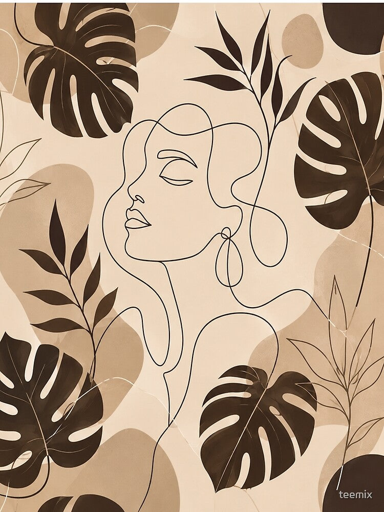 Minimalist Line Art Woman & Foliage by teemix