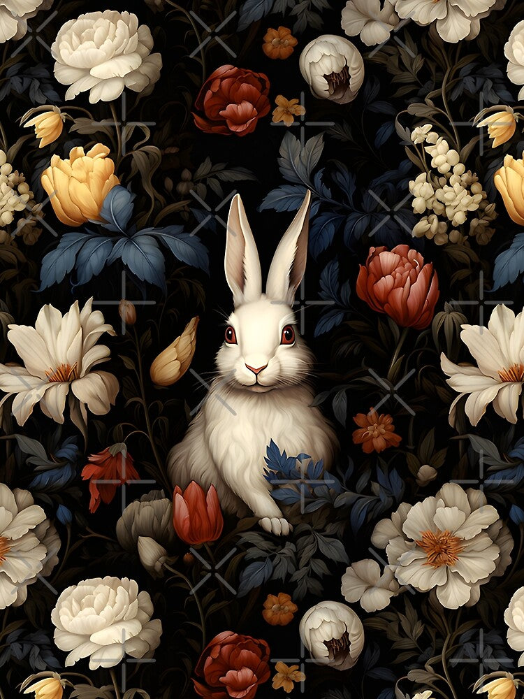 Adorable White Rabbit in Midnight Garden Summer Pattern by 20th-eclipse
