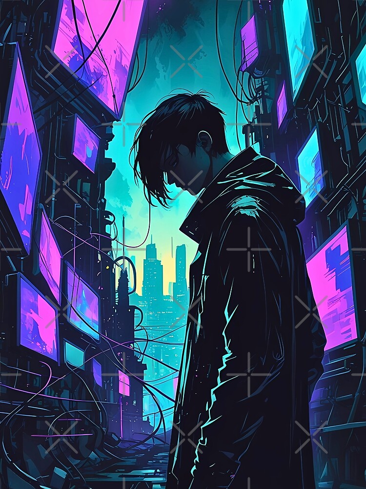 Neon Cyberpunk Anime Hacker in Futuristic City by BorgSpareParts