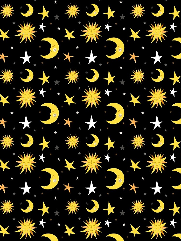 Hand Drawn Whimsical Celestial Sun and Moon Pattern by emmacrayon