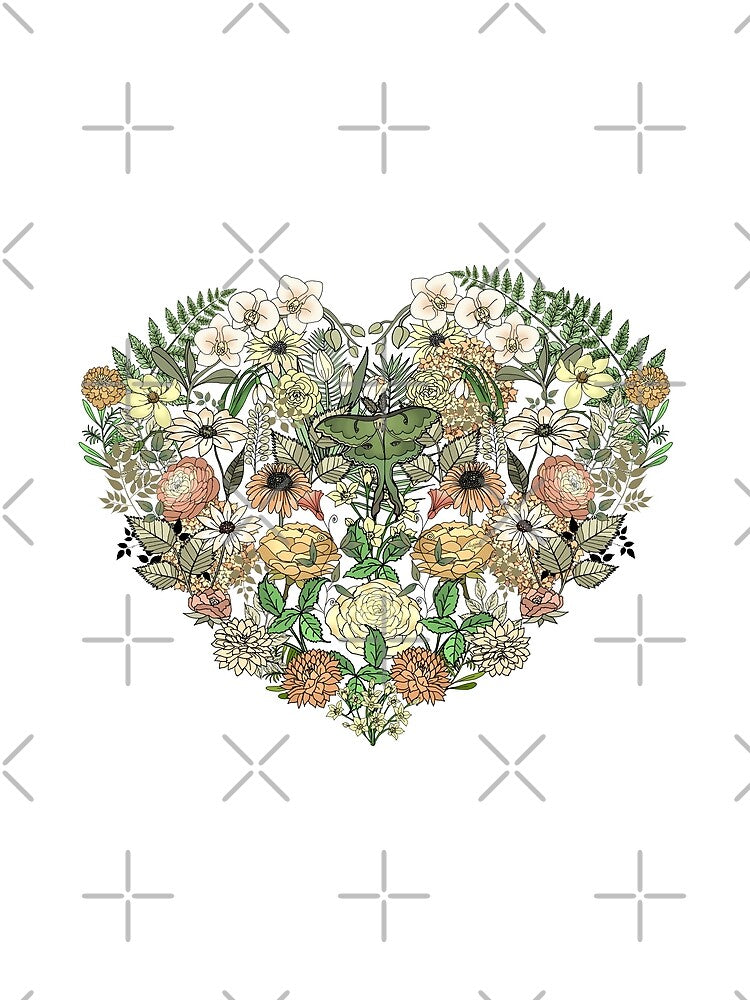 Luna Moth Botanic Garden Heart by IrishVikingDesigns