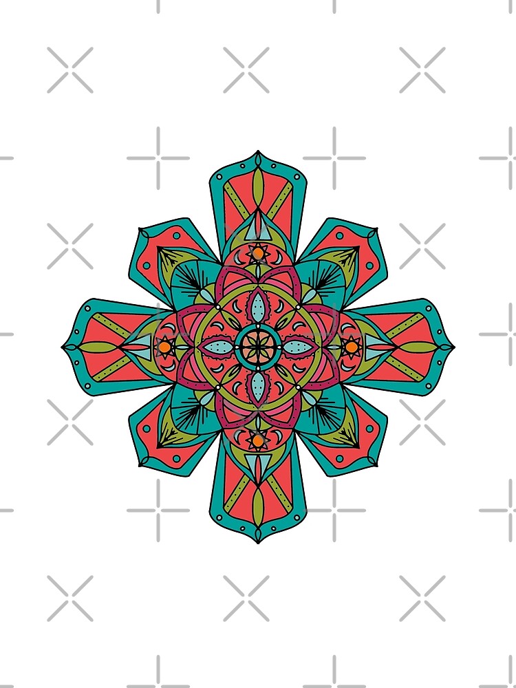 Zen Art | Mandala 3.2 Design Sun & Moons Orange Green Teal by Old Urban Farmhouse Design Studio