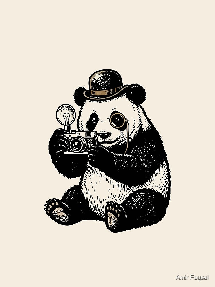 Vintage Photographer Panda Bowler Hat & Monocle by Amir Faysal
