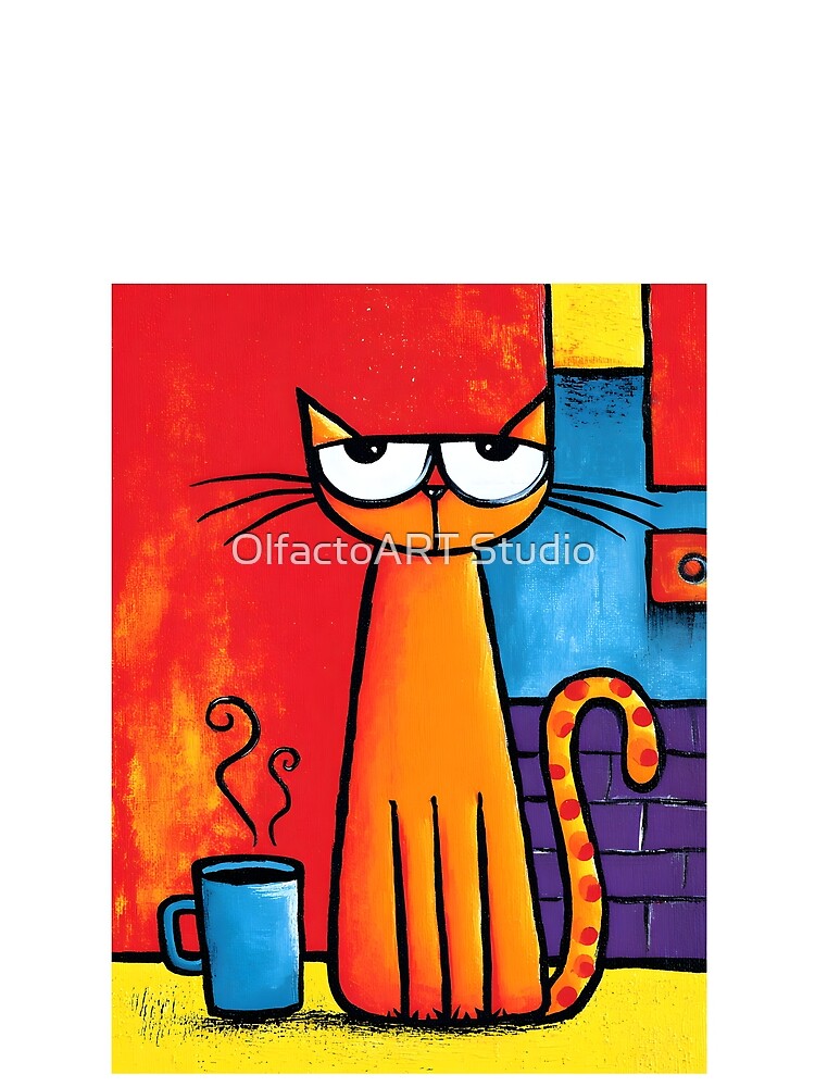 Morning Chaos Mode On- Orange Cat Guarding Its Coffee Like It's Liquid Gold by OlfactoART Studio