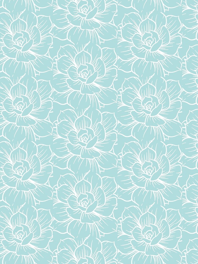 Blue Floral Succulents Flowers Pattern by NelBo