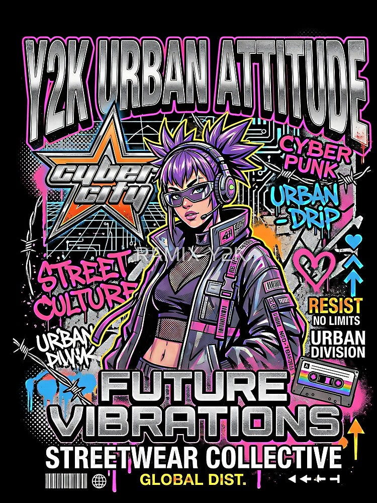 Y2K Urban Attitude Future Vibrations Cyberpunk Anime Streetwear by RAMIX-Y2K