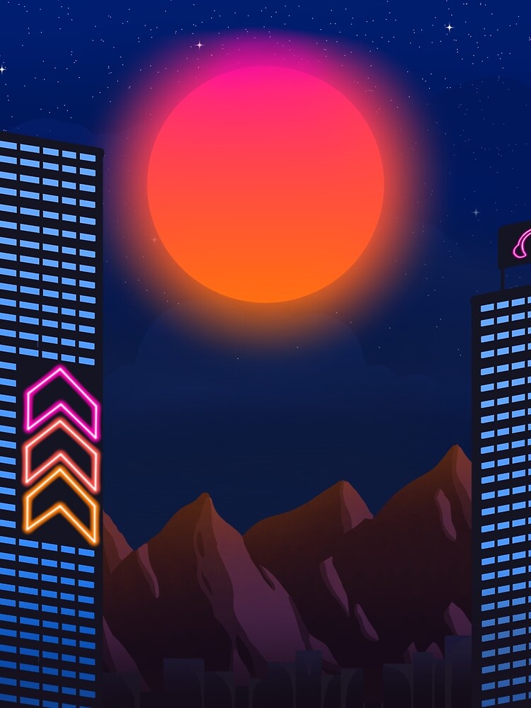 Cyberpunk city with Mountain background by AmyJStickers