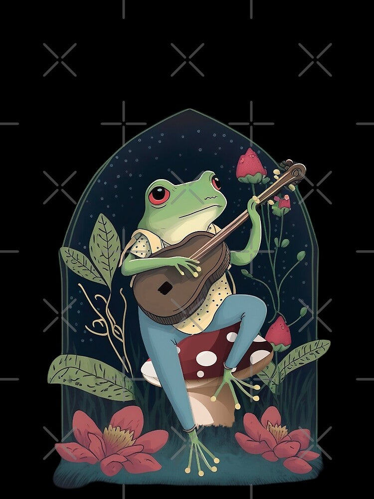 Cottagecore Aesthetic Frog Playing Banjo on Mushroom Cute Vintage - Goblincore Farmer Toad in Garden - Dark Academia Aesthetic Froggy - Emo Grugne Fairycore Foggie by nicestr