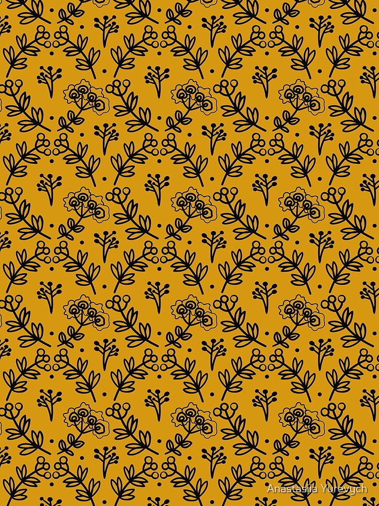 Boho Floral Line Pattern. Minimalist Scandinavian Botanical Design by Anastasiia Yurevych