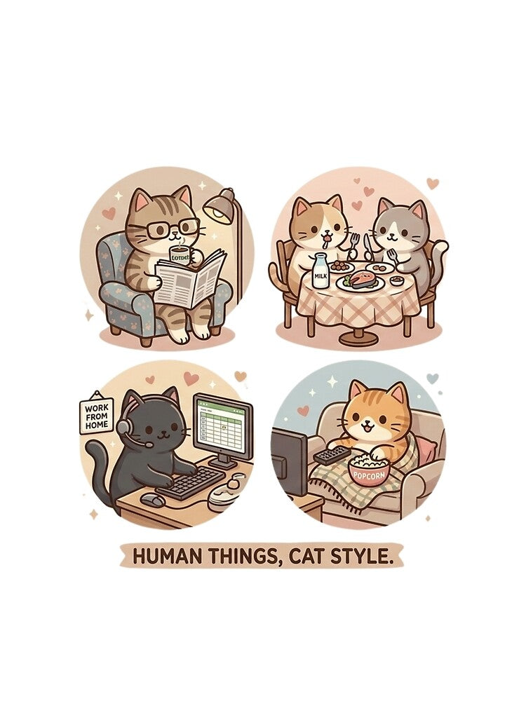 Human Things, Cat Style: Funny Daily Life Sticker Pack by Wear Sculpt