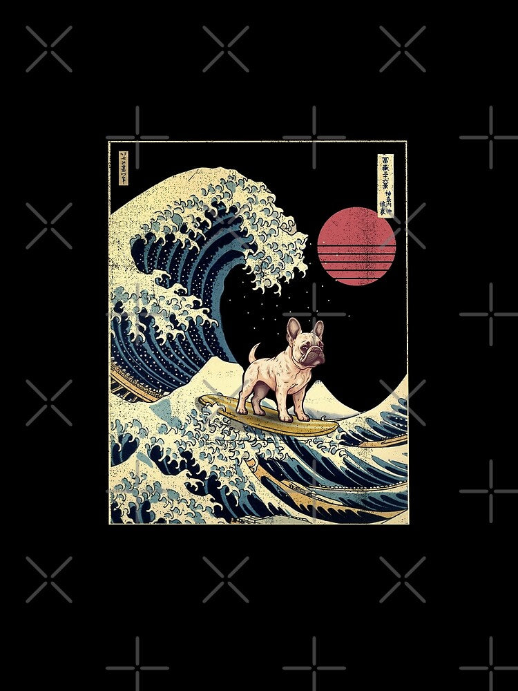 French Bulldog Kanagawa Japanese Surfing Wave by rafaeltto