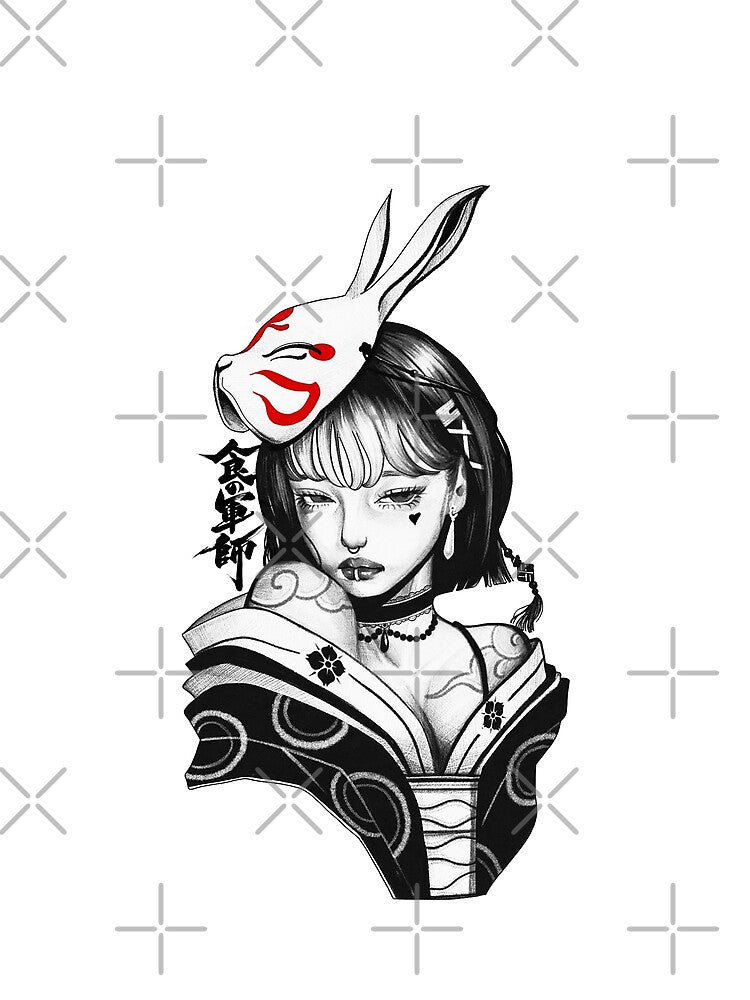 Japanese Fox Mask Beauty Girl Urban Modern Style by OWLvision33