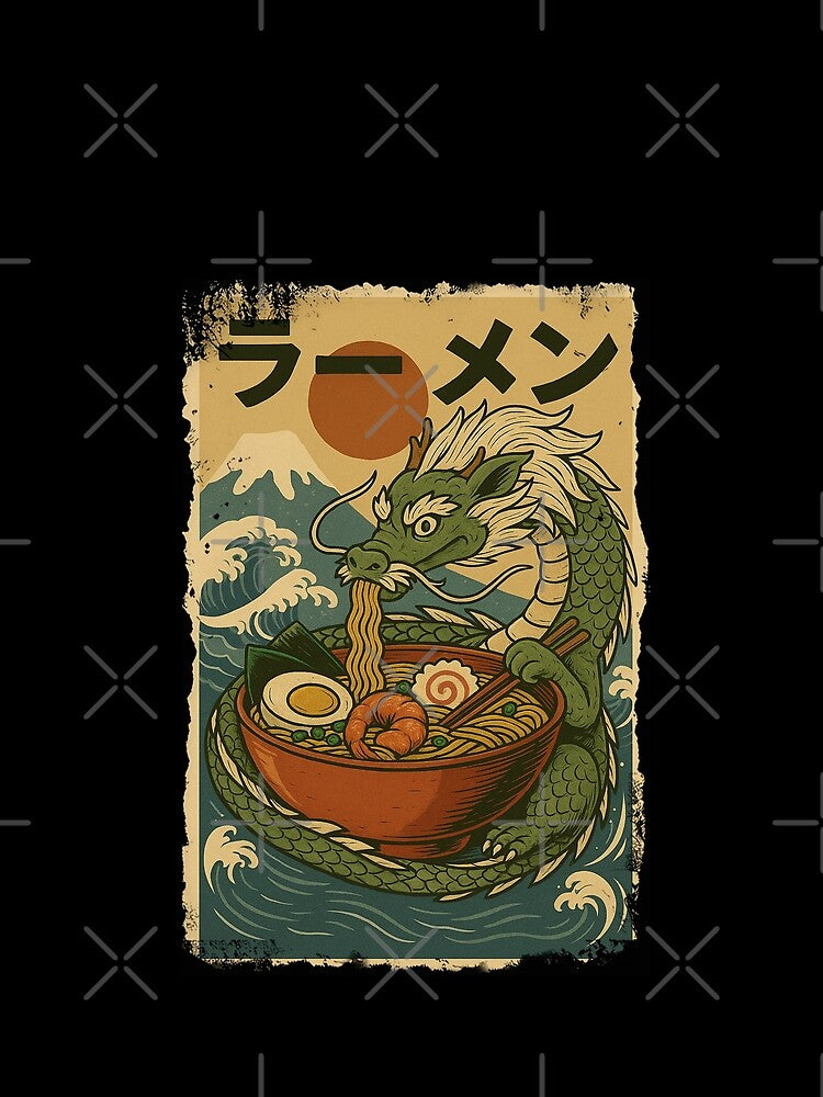 Dragon Ramen Waves Rising Sun Vintage Japanese Style Art Graphic by Damcoc