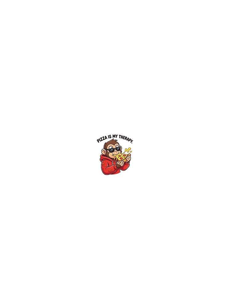Pizza Is My Therapy Monkey Sticker | Funny Foodie Meme Cartoon by Newkidshub