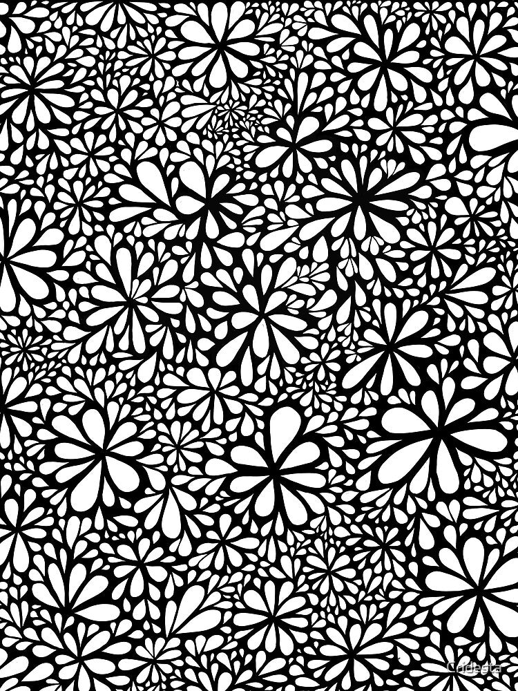 Infinite Flowers – Black & White Maximalist Doodle by Cridesta