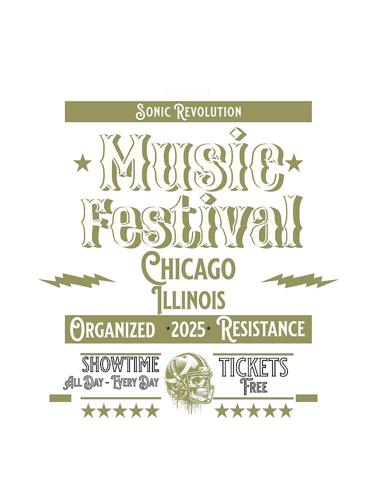 Music Festival 2025 "Sonic Revolution" Chicago - Vintage Football Skull Concert Poster T-Shirt by NSB-Design