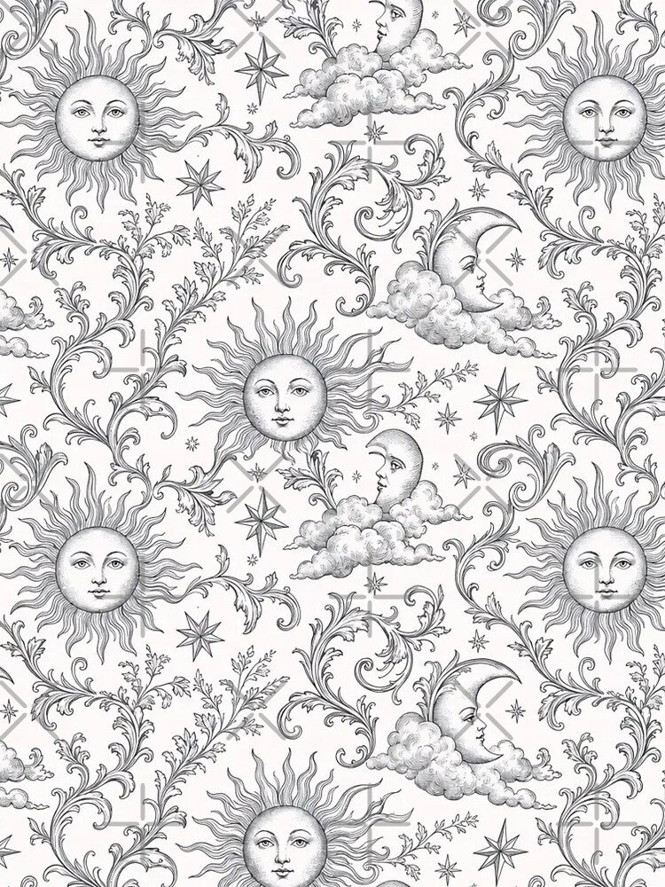 Vintage Celestial Toile Sun Moon Star Line Repeat by StickyGuys