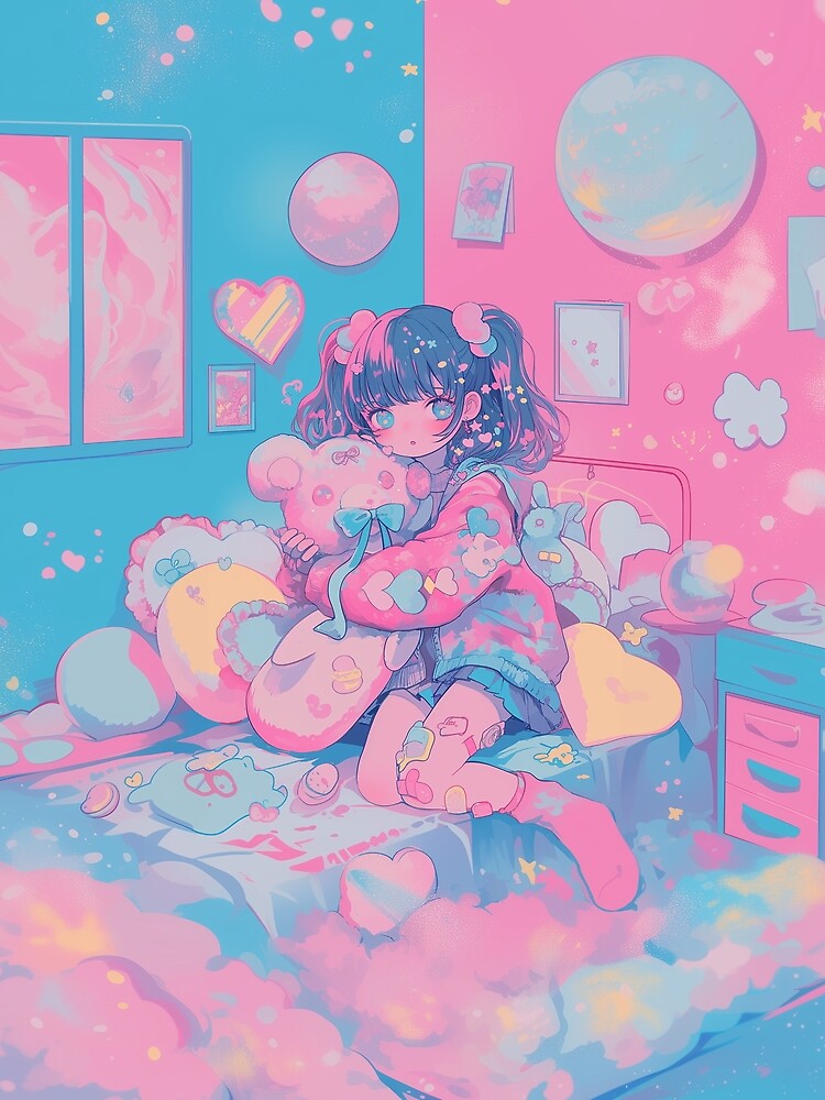 Dreamy Kawaii Bedroom - Yume Kawaii Pastel Aesthetic Anime Art by Kawai Anime Shop