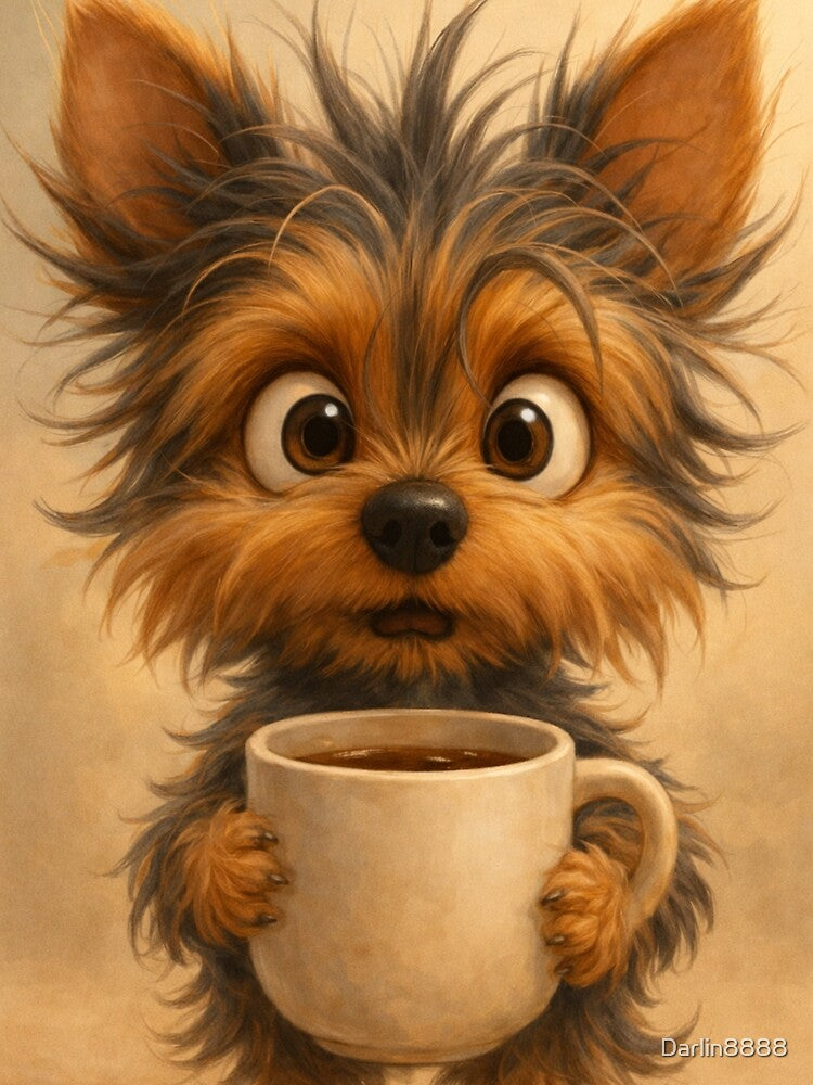 Yorkshire Terrier Coffee Lover – Cute Yorkie with Mug by Darlin8888