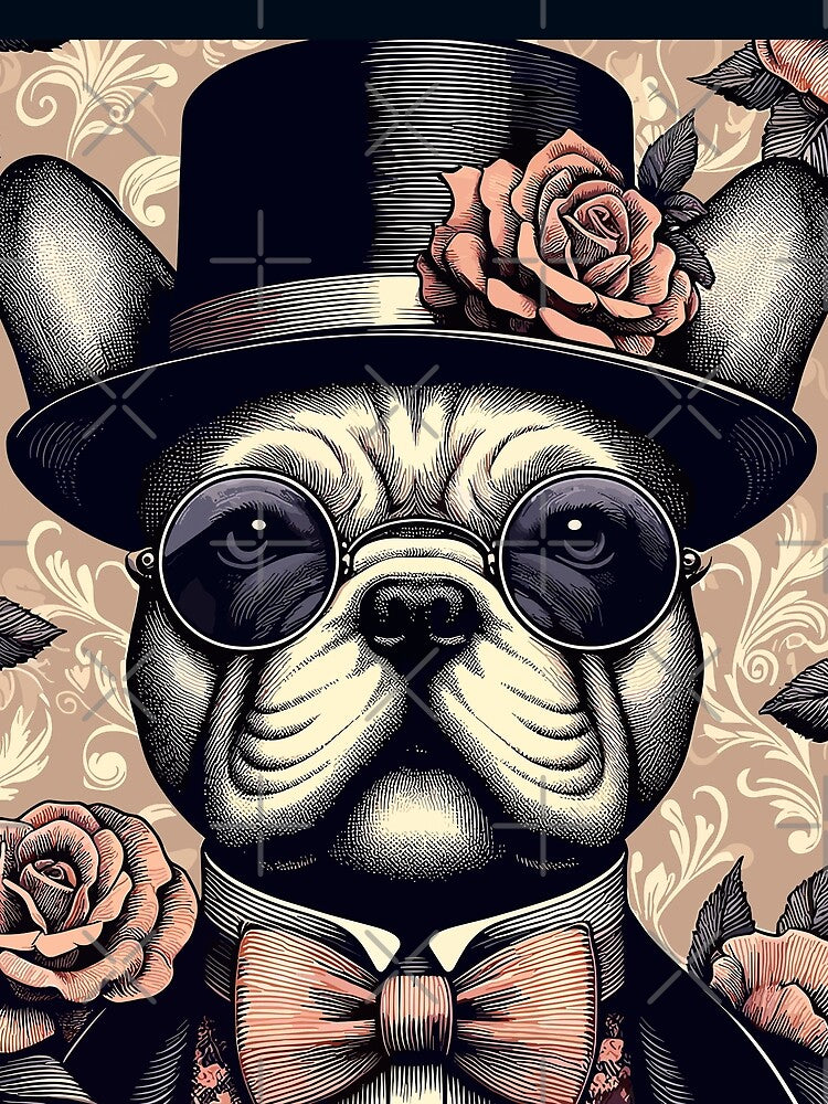 French Bulldog Floral Rose Elegance Retro Vintage Aesthetic Dog Art by ElegantCat