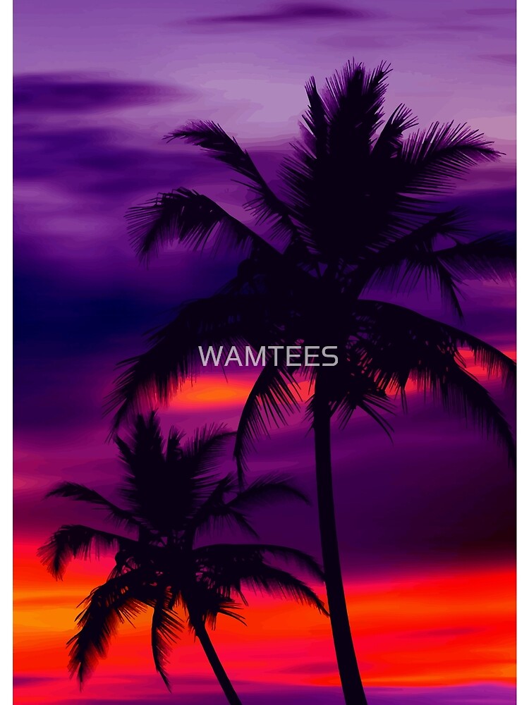 Palm trees silhouette orange purple sunset by WAMTEES