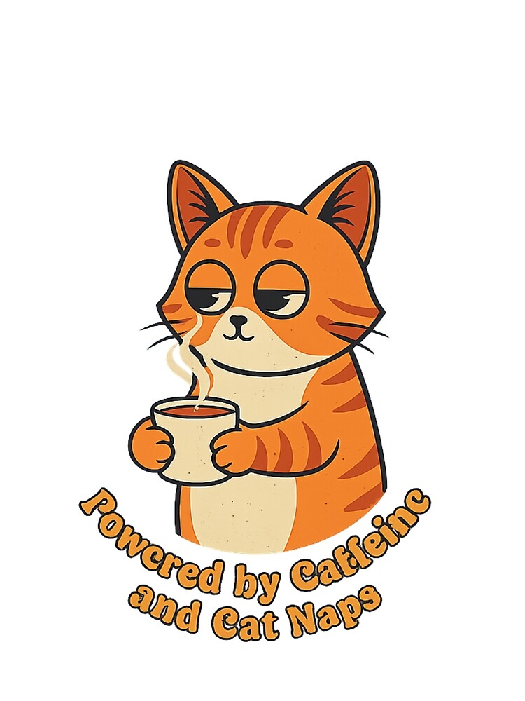Funny Retro Coffee Cat Powered by Caffeine and Cat Naps by fluxcord