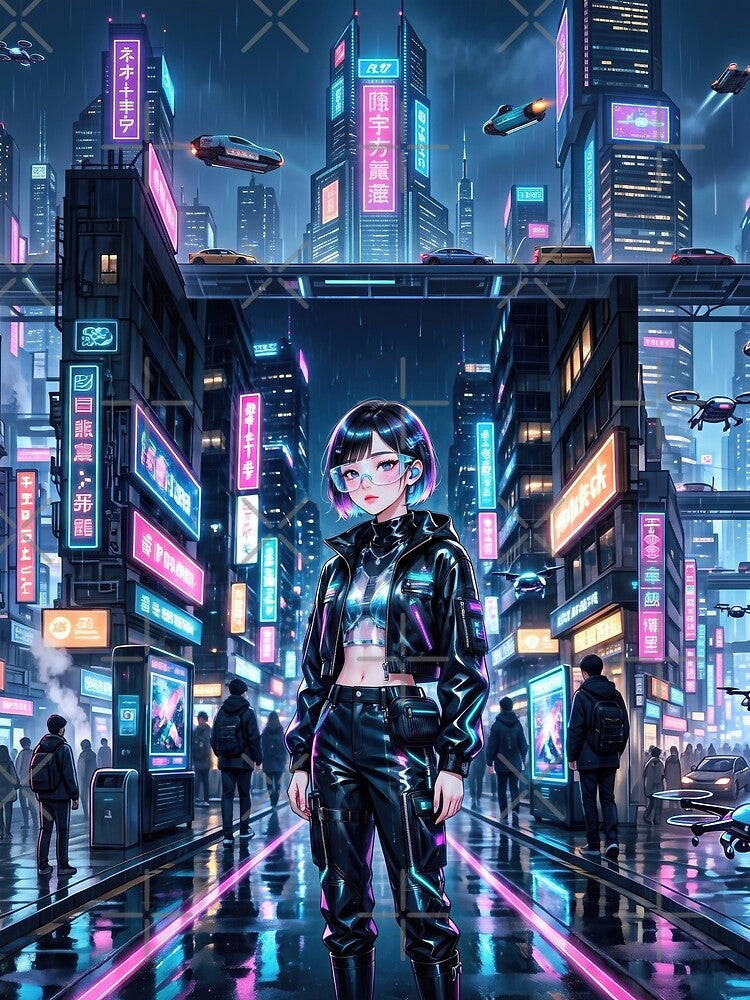 Cyberpunk Anime Girl in Neon City by AnnArtshock