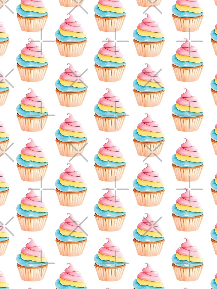 Pastel Rainbow Cupcake Watercolor – Cottagecore Soft Aesthetic Dessert Art for Cozy & Cute Decor by Marwamay