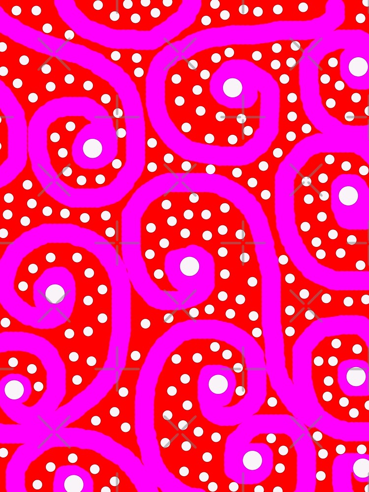 Retro Swirl Pop – Pink Spirals and Polka Dots on Red by BulletKitty82