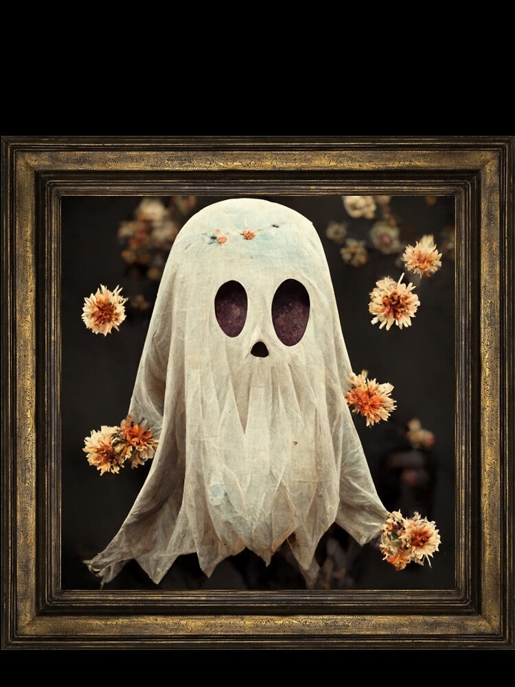 Halloween Costume Vintage Floral Ghost Pumpkin Funny AI generator by GraymanShop