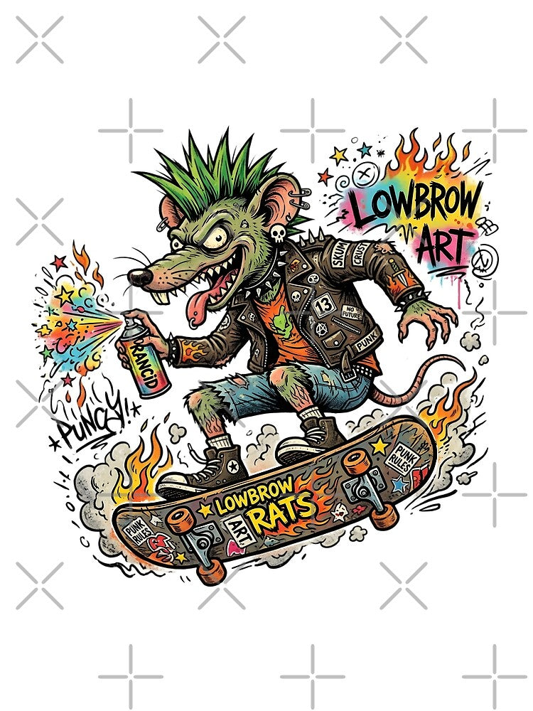 Lowbrow Punk Rat Skateboard Art | Graffiti Street Art | Punk Rock Mouse Illustration | Alternative Gothic Halloween Sticker by Bhaskar Digital Art