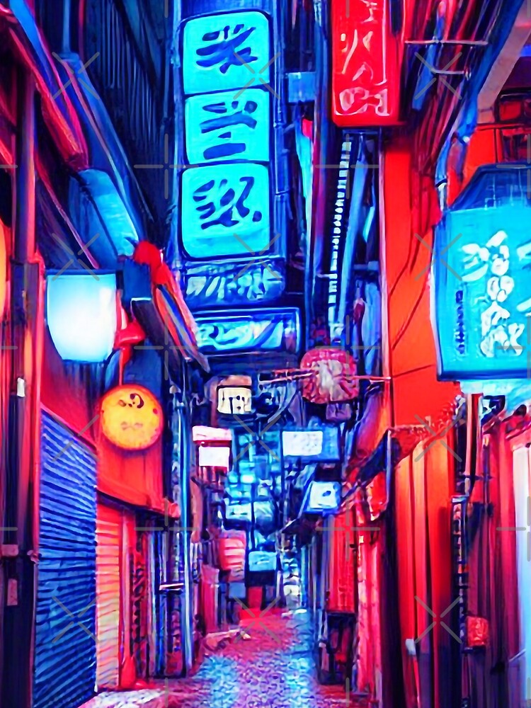 Neon and Blue Tokyo Alley by Evolvity