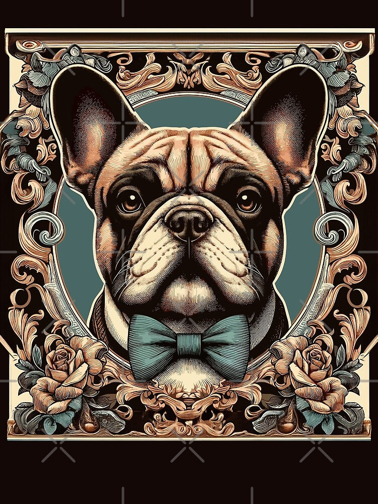 French Bulldog Retro Vintage Aesthetic Floral Dog Art by ElegantCat