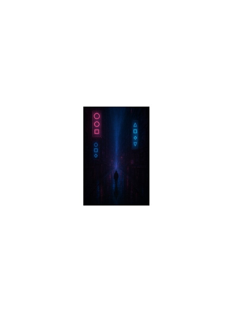 Neon Symbols Alley – Cyberpunk Abstract Street Scene by ZoviraDesigns