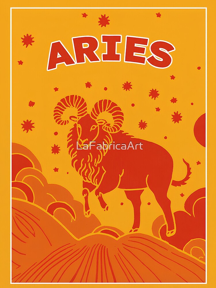 Aries Zodiac Ram Orange Retro Graphic Art by LaFabricaArt
