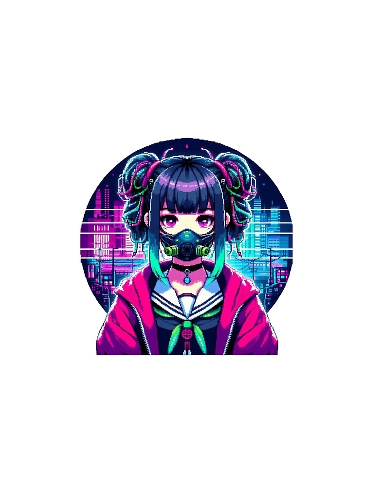Neon Cyberpunk Schoolgirl with mask by DakaPixelArt