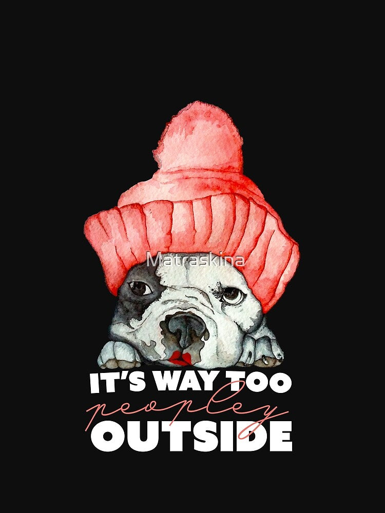It's way too peopley outside! Cute French Bulldog in the red hat by Matraskina