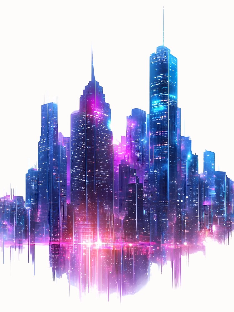 Neon Cityscape Futuristic Glowing Skyline by PixelReverb