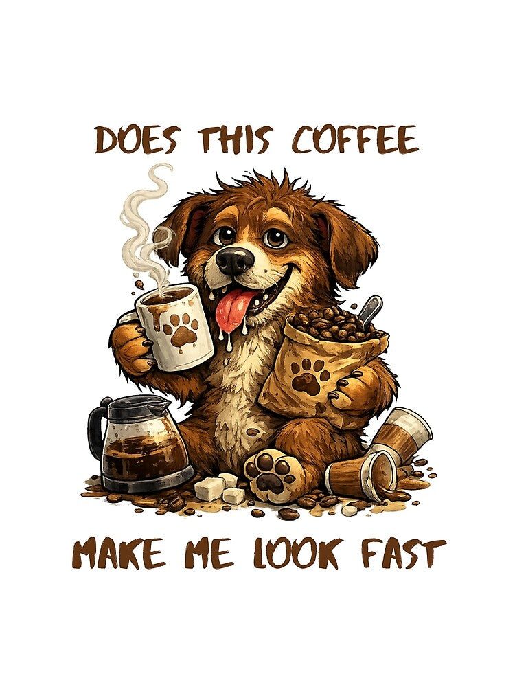 Does This Coffee Make Me Look Fast Funny Dog Illustration by NeoPrintArt